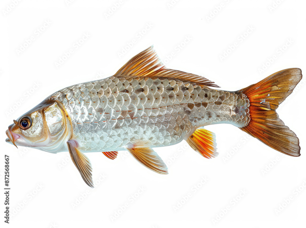 Fototapeta premium Silver Carp with Orange Fins on White Background