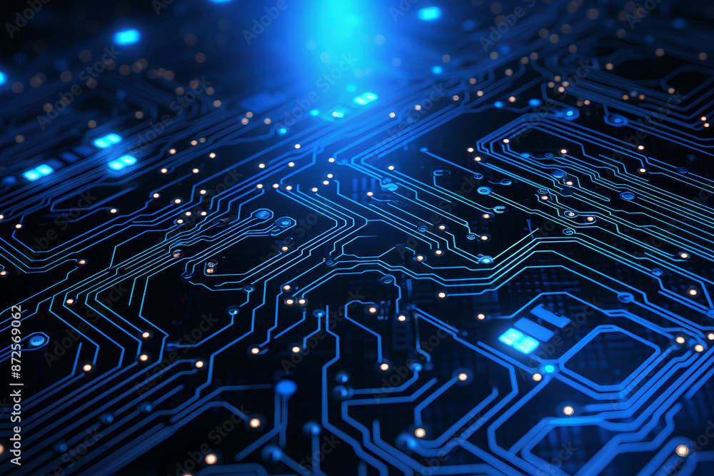 Blue Circuitry Abstract Background with Circuit Details Blue Circuitry Abstract Background with Circuit Details