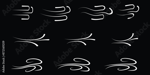 Wind blow line icon. Air flow flat sign. Symbol of windy weather. Climate web design element. Curl line icon. Vector illustration isolated background. Editable stroke. Wind vector icon set.