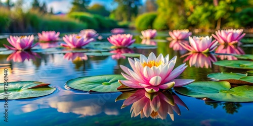 Water Lily Bloom in a Pond with Reflections