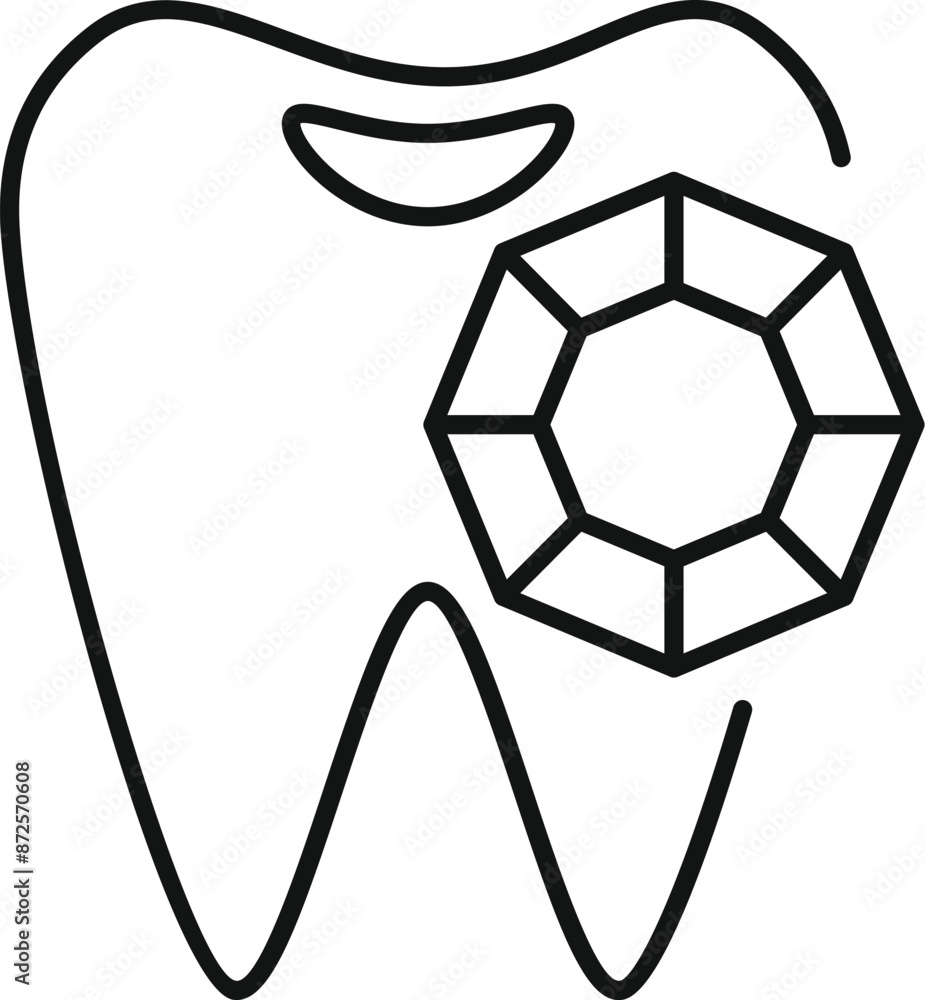 Line art icon of a tooth with a shiny diamond implant, representing luxury dental care Line art icon of a tooth with a shiny diamond implant, representing luxury dental care