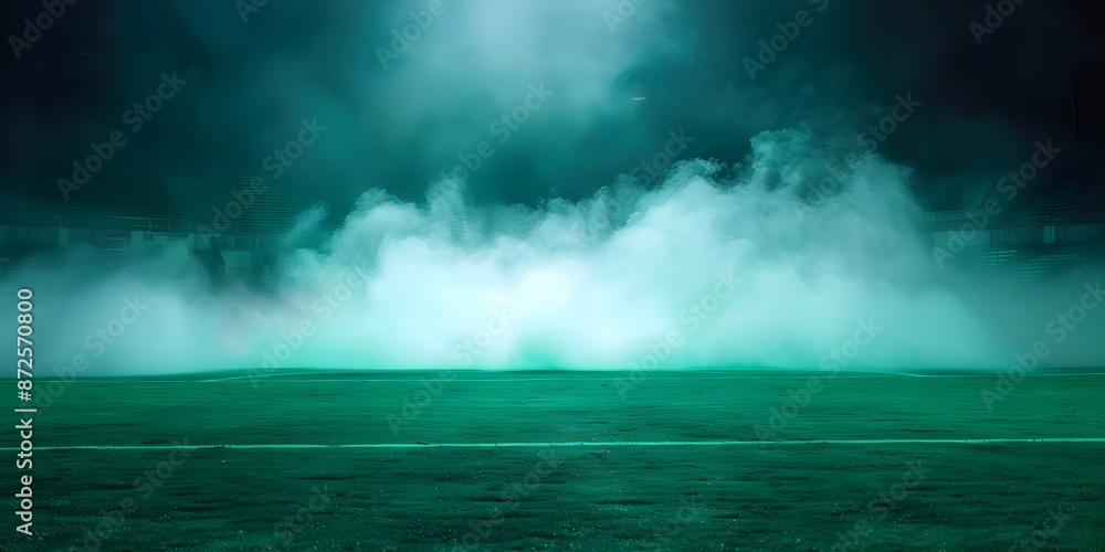 Sinister Ambiance Stadium Field Enveloped in Green Smoke with Toxic Smell and Suspended Particles. Concept Dark Fantasy, Pollution, Environmental Hazard, Apocalyptic Setting, Mystery Sinister Ambiance Stadium Field Enveloped in Green Smoke with Toxic Smell and Suspended Particles. Concept Dark Fantasy, Pollution, Environmental Hazard, Apocalyptic Setting, Mystery