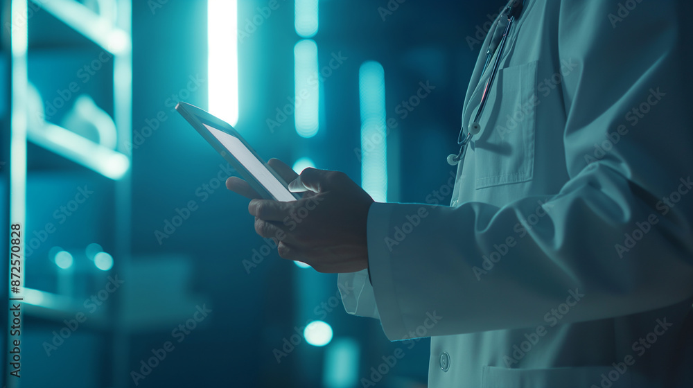 Person holds tablet in dark room Person holds tablet in dark room