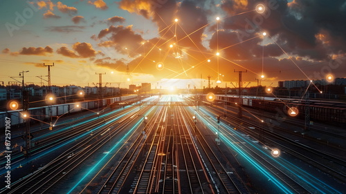 Railway Network Sunset Connectivity Urban Infrastructure Technology Transportation