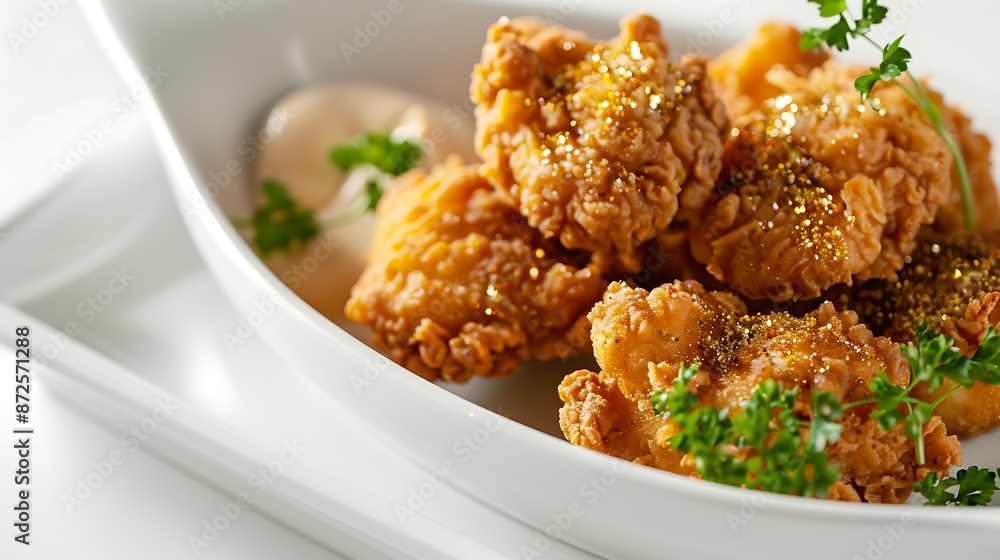 Crispy Fried Chicken on a White Platter. rice with chicken. AI-generated image,
Crispy Fried Chicken on a White Platter. rice with chicken. AI-generated image,