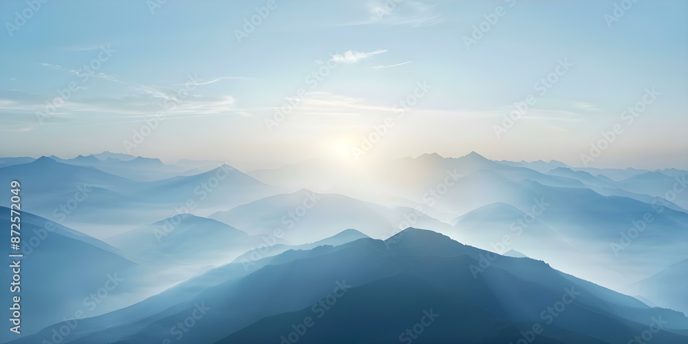 Fototapeta premium Misty Mountain Morning Perfect for Creative Banner with Copyspace. Concept Mountain Landscape Photography, Misty Morning Vibes, Creative Banner Ideas, Outdoor Photoshoot Concepts