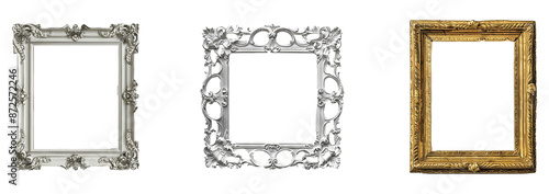 Vintage picture frame set on transparent background.