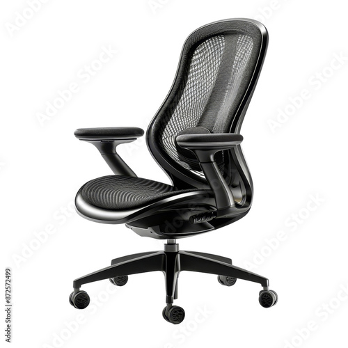 Ergonomic office chairs, modern design, adjustable height, black, isolated on white background