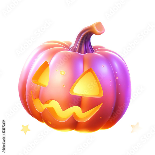 Cartoon 3d style cute pumpkin Halloween icon isolated on white or transparent background, png clipart, design element. Easy to place on any other background. photo