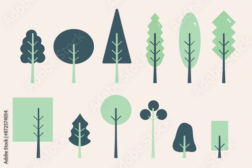 Vector illustration of a set of trees in a spring or summer forest