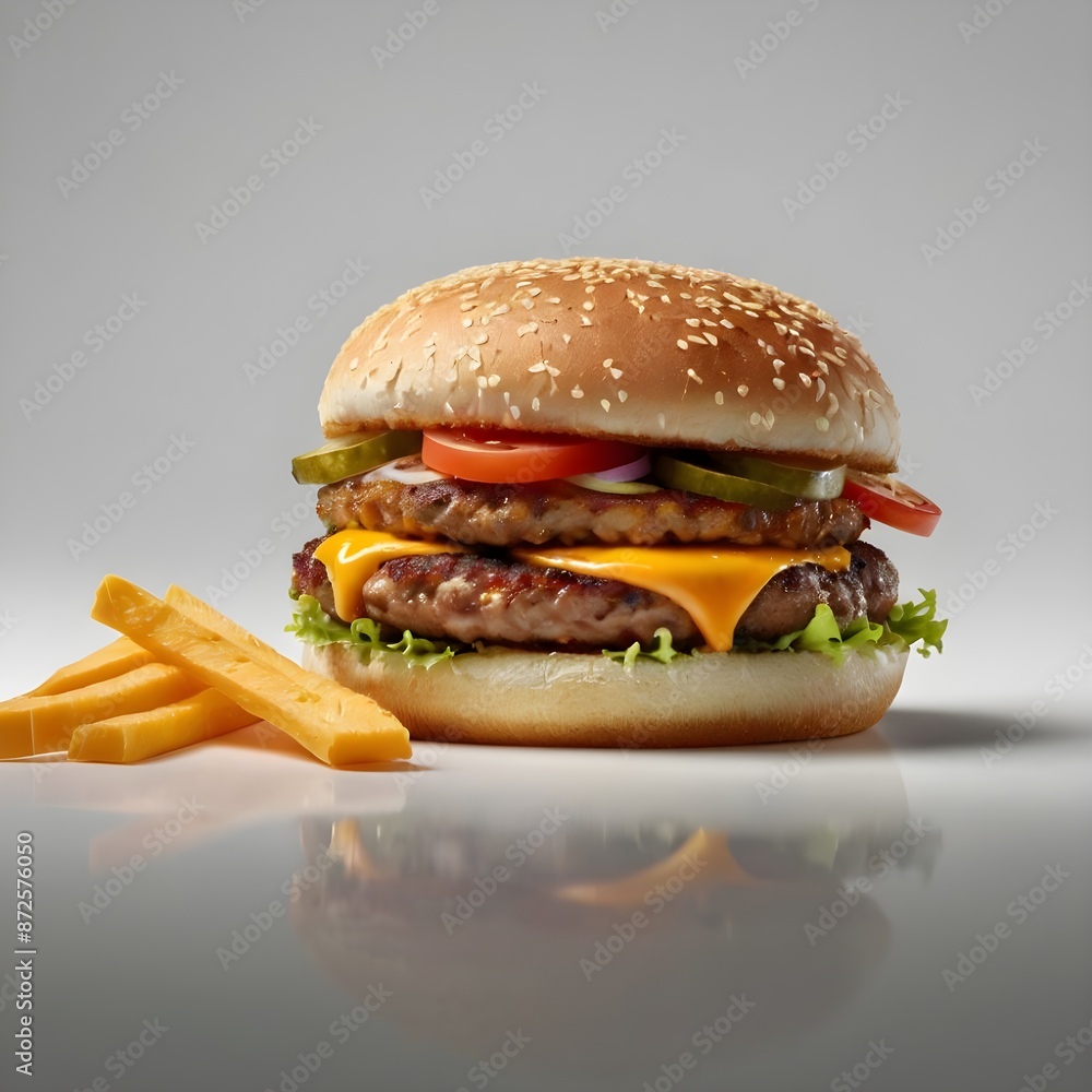 Ultimate Double Cheddar Cheeseburger with Juicy Chicken Cutlet on White Transparent Background Ultimate Double Cheddar Cheeseburger with Juicy Chicken Cutlet on White Transparent Background