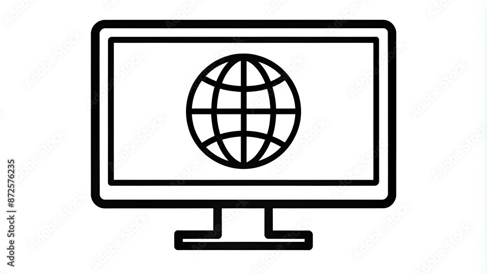 Computer line icon. Screen, monitor, electronics, browser, internet, world wide web, data, knowledge. Technology concept. Vector black line icon on white background Computer line icon. Screen, monitor, electronics, browser, internet, world wide web, data, knowledge. Technology concept. Vector black line icon on white background
