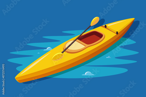 Vector illustration of a yellow kayak floating on the water