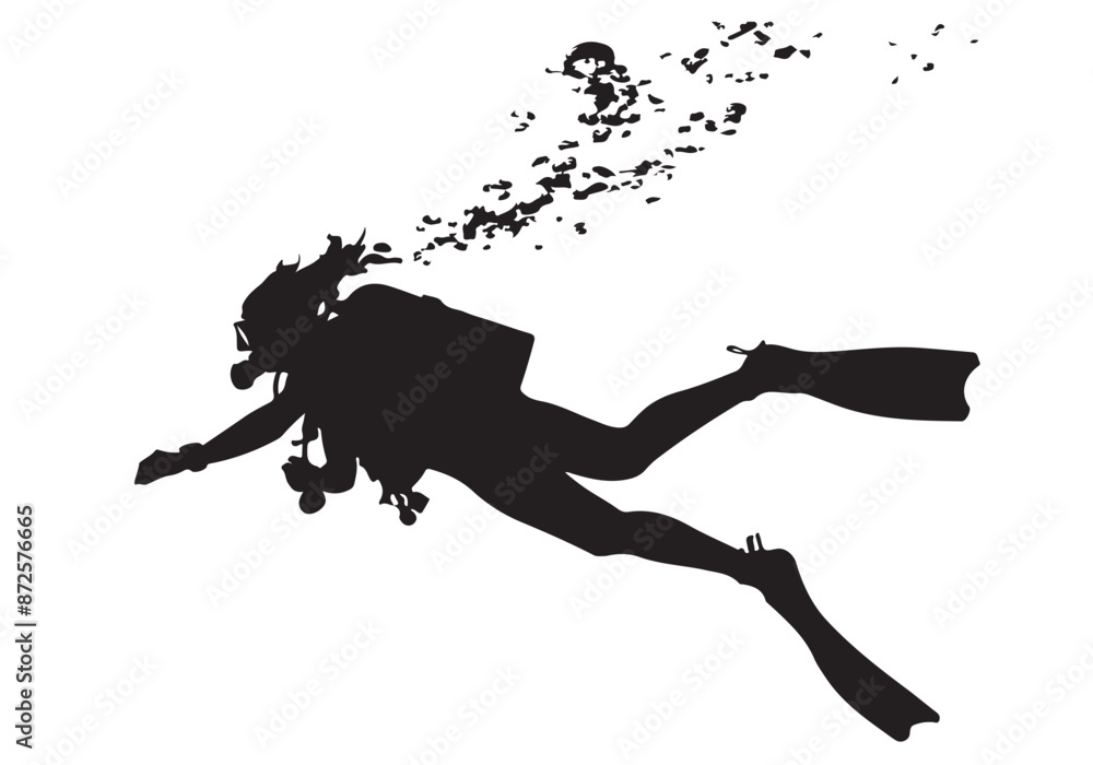 Obraz premium deep sea swimmer silhouette, vector