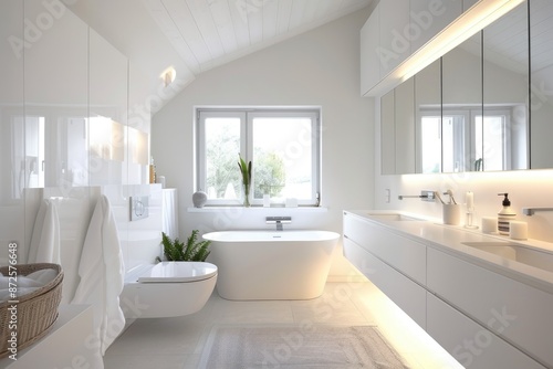 Wallpaper Mural Minimalist white bathroom with cozy accents, clean lines, and soft lighting Torontodigital.ca