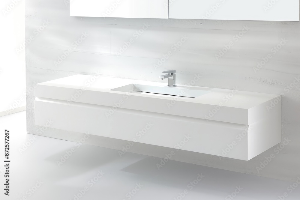 Simple and modern white bathroom with a white sink and minimal fixtures, showcasing minimalism. Simple and modern white bathroom with a white sink and minimal fixtures, showcasing minimalism.