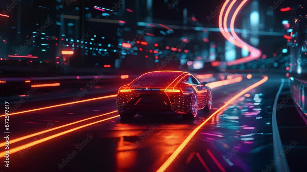 A car equipped with advanced AI and 5G connectivity anticipates potential hazards on the road ahead proactively adjusting its speed and trajectory to avoid any accidents. A car equipped with advanced AI and 5G connectivity anticipates potential hazards on the road ahead proactively adjusting its speed and trajectory to avoid any accidents.