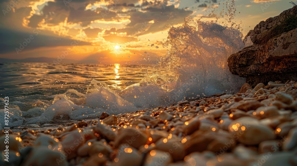 Obraz premium The ocean is calm and the sun is setting, creating a beautiful