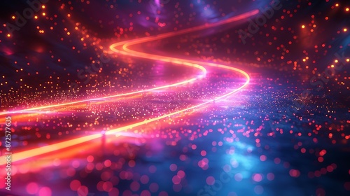 Abstract background with neon light trails and dark, futuristic themes photo