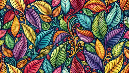 Wallpaper Mural Vibrant and colorful abstract leaf pattern in a seamless design featuring intricate shapes and swirling motifs perfect for print and web backgrounds. Torontodigital.ca
