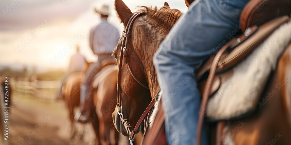 Closeup shot of riders hand holding broncos reins tightly in action. Concept Rodeo, Bronco Riding, Action Shot, Close Up, Equestrian Closeup shot of riders hand holding broncos reins tightly in action. Concept Rodeo, Bronco Riding, Action Shot, Close Up, Equestrian