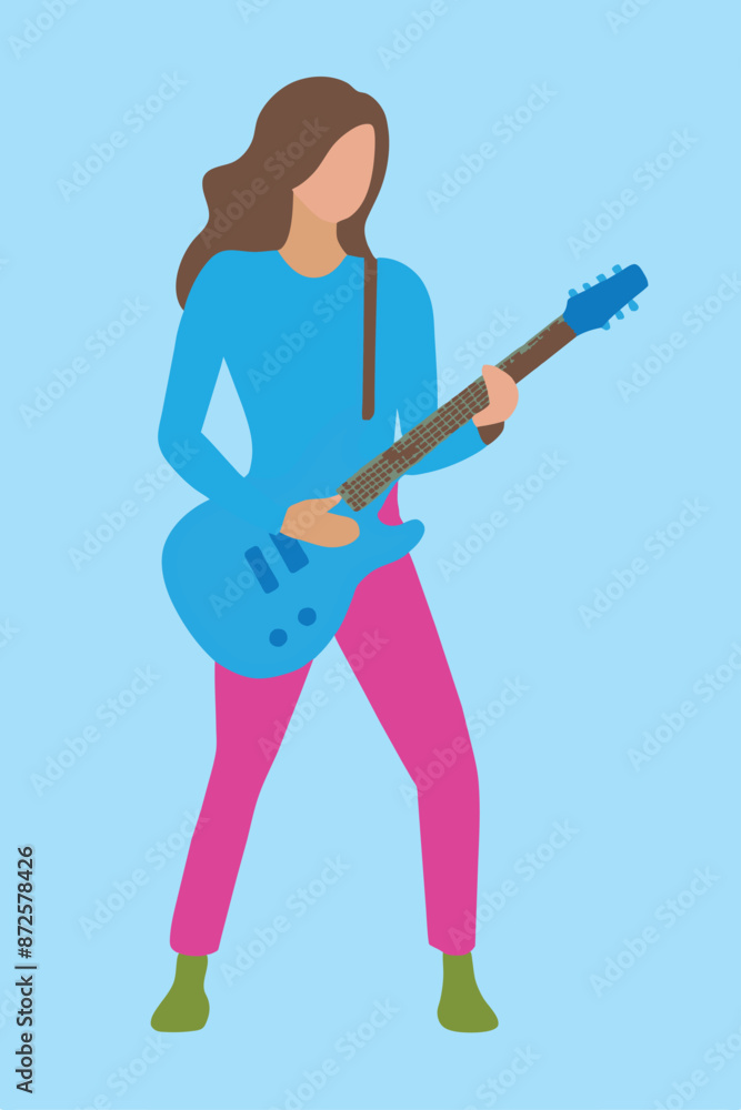 young woman model playing guitar vector illustration young woman model playing guitar vector illustration