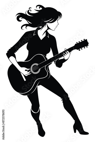 silhouette of an young woman playing guitar vector
