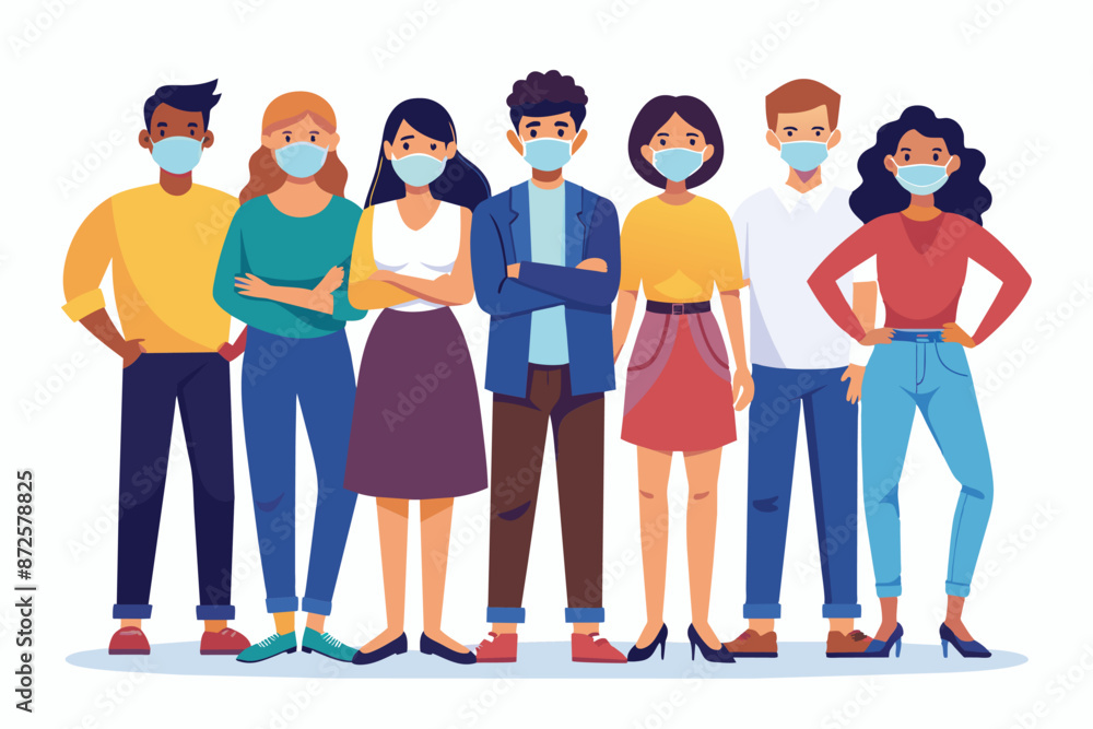Obraz premium people wearing mask, concept of preventing infectious diseases vector illustration