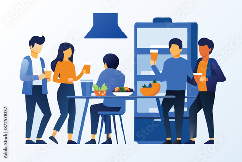 people having their food at office pantry vector illustration