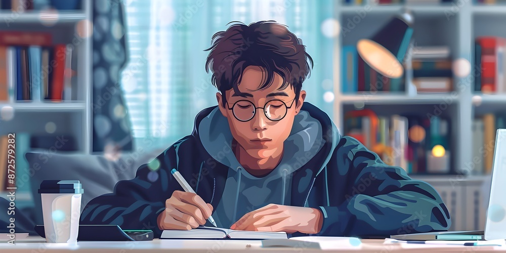 Hopeful College Student Focused on Financial Aid and Scholarships Digital of Financial Planning Concept Hopeful College Student Focused on Financial Aid and Scholarships Digital of Financial Planning Concept