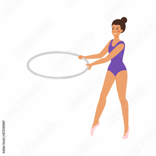 girl with hoop does rhythmic gymnastics. Illustration in flat style