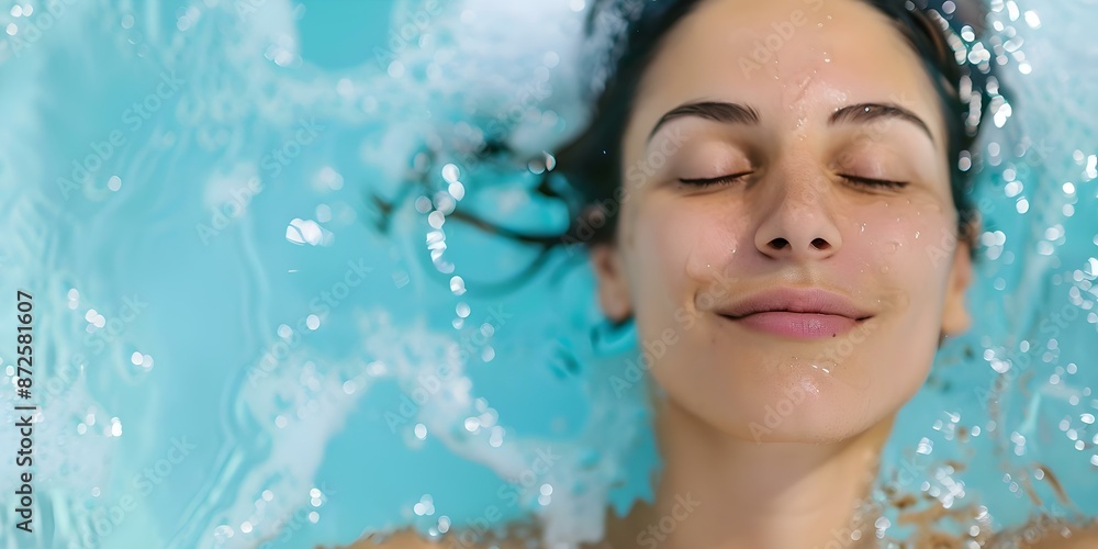 Woman enjoying a spa experience with water splashes in an AI-generated image. Concept Spa Day, Water Splashes, Relaxation, Woman Portrait, AI Art Woman enjoying a spa experience with water splashes in an AI-generated image. Concept Spa Day, Water Splashes, Relaxation, Woman Portrait, AI Art