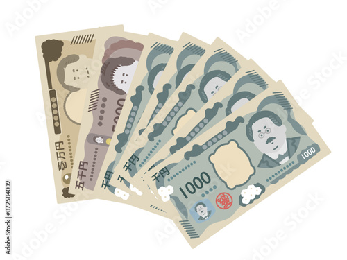 一万円札1枚　五千円札1枚　千円札5枚　お札　イラスト