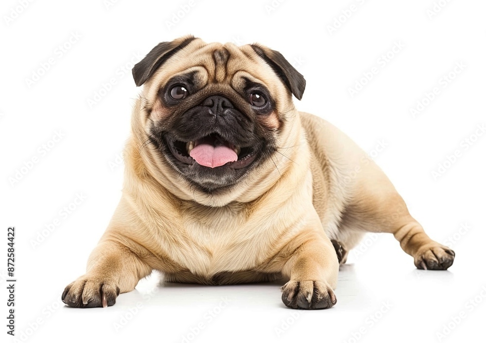 Happy pug running white background photo realistic Happy pug running white background photo realistic