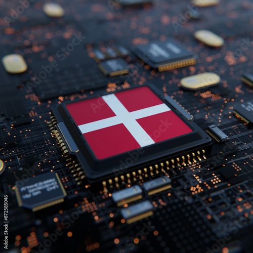 Flag of Denmark on a processor, CPU or Chip