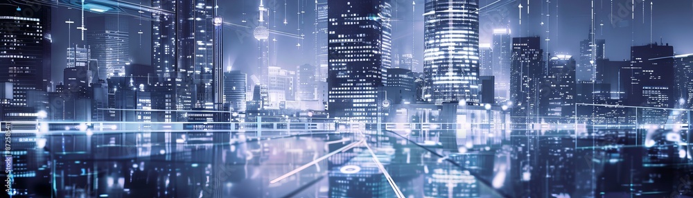 A hightech cityscape illuminated with brilliant lights, side view, highlighting urban splendor, digital tone, Monochromatic Color Scheme A hightech cityscape illuminated with brilliant lights, side view, highlighting urban splendor, digital tone, Monochromatic Color Scheme
