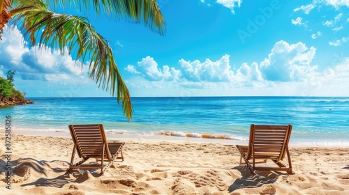 Tranquil Beach Scene with Two Loungers © Ariep