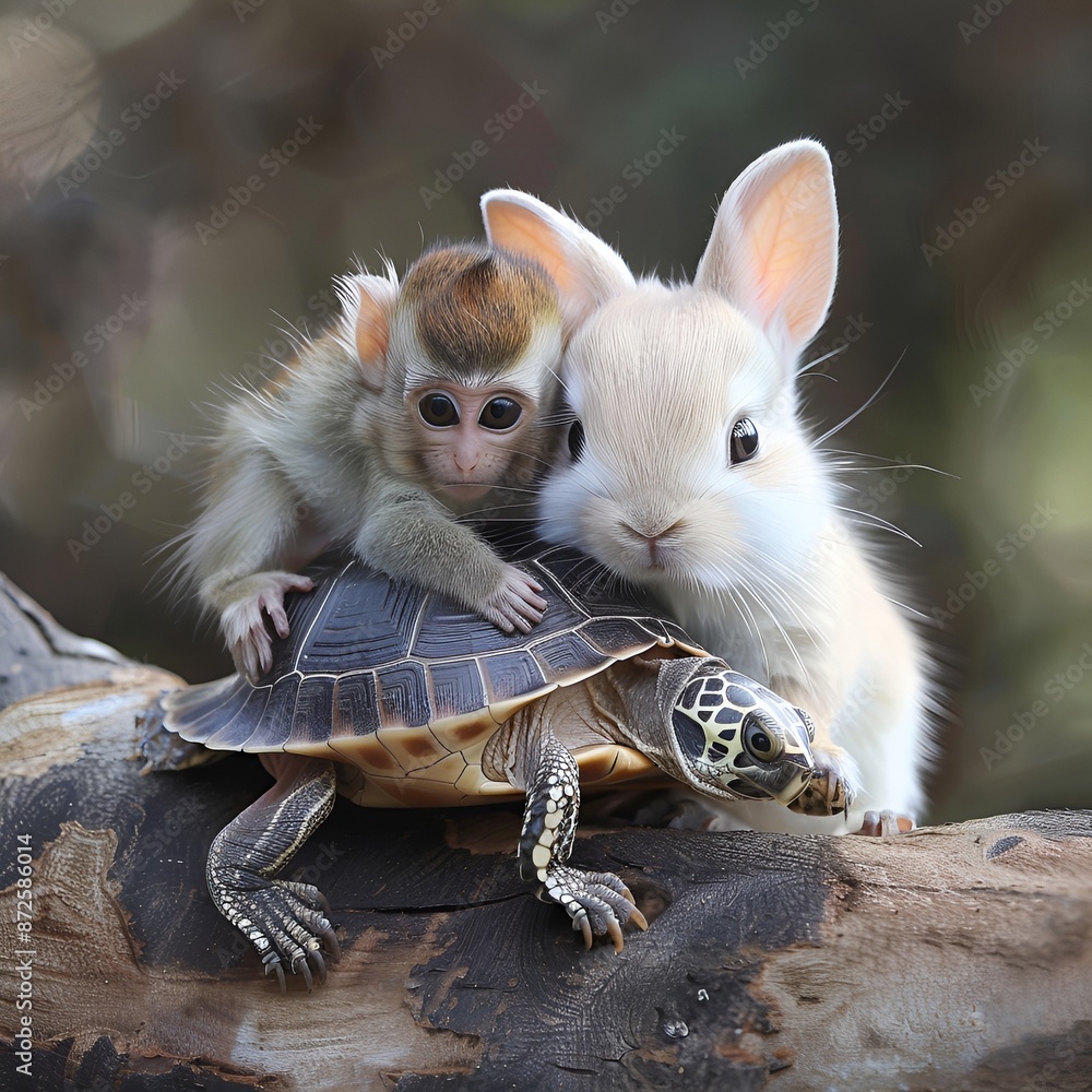 Obraz premium cute baby animal friendship