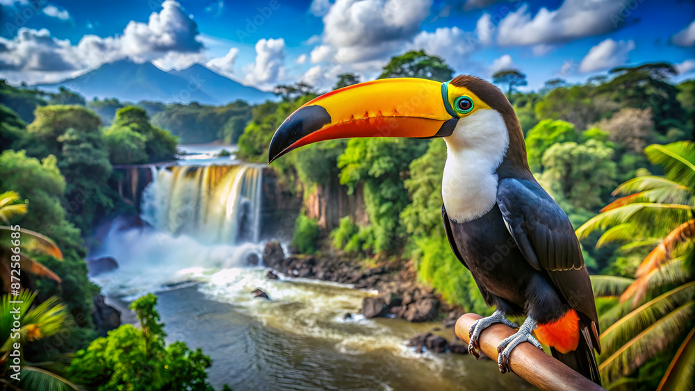 Obraz premium Exotic toucan bird in natural setting in Foz do Iguacu, Brazil