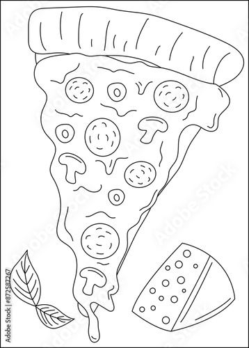 pizza food dish coloring book page