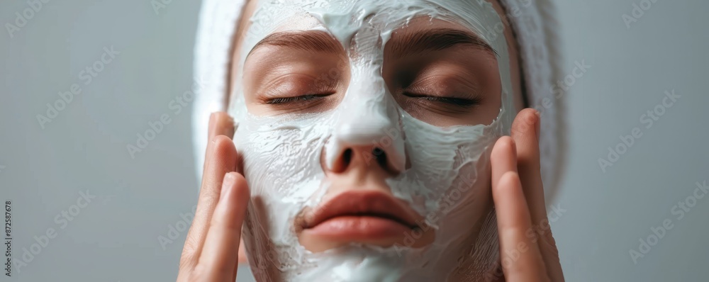 Self-care Skincare Routine: Young Adult Applying Facial Mask at Home Self-care Skincare Routine: Young Adult Applying Facial Mask at Home