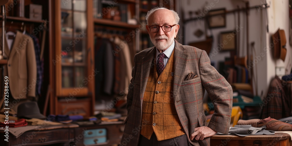 Fototapeta premium Decades of history in the mens clothing and textile business.Experienced tailor and merchant. 