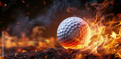 Golf Ball Burning in Flames on Dark Ground