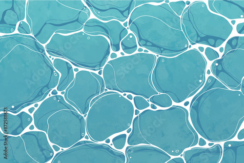 Blue water surface watercolor. Summer sea poster template. Sea waves abstract backgrounds. Turquoise rippled water texture background. Shining blue water ripple pool abstract vector