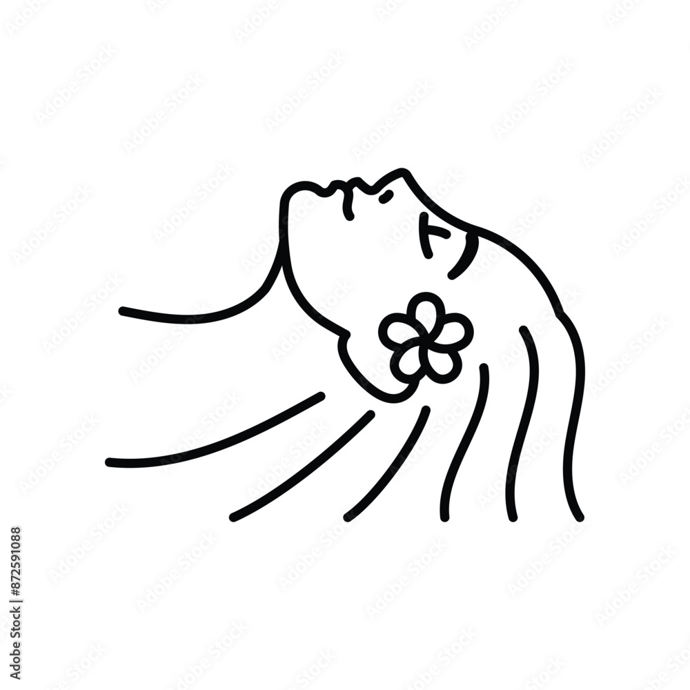 Fototapeta premium Woman profile line icon. Aesthetic cosmetology, beauty care and spa concept. Happy satisfied young woman lies on back. Anti age skin care. For dermatology, massage suites, aesthetic surgery