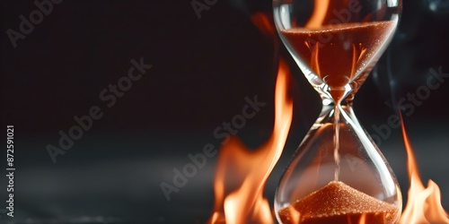 Hourglass ablaze representing the urgency of time slipping away, stress, and deadlines. Concept Stress, Time Management, Urgency, Deadlines, Hourglass