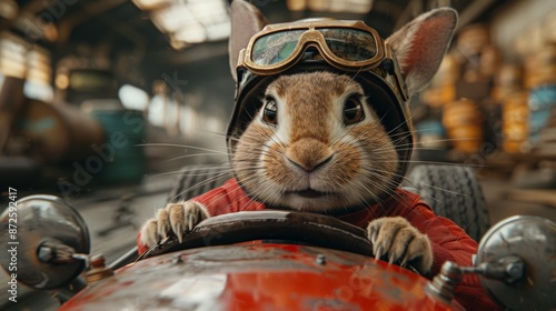 Rabbit in a racing car.