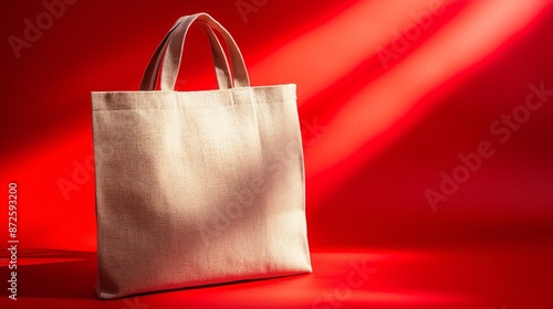 A modern reusable shopping bag, isolate on red background. photo