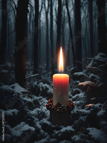 christmas candle in forest