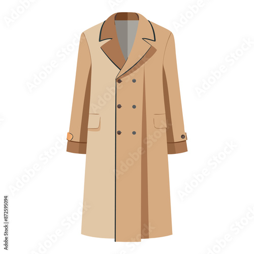 On a white background, a realistic long beige coat